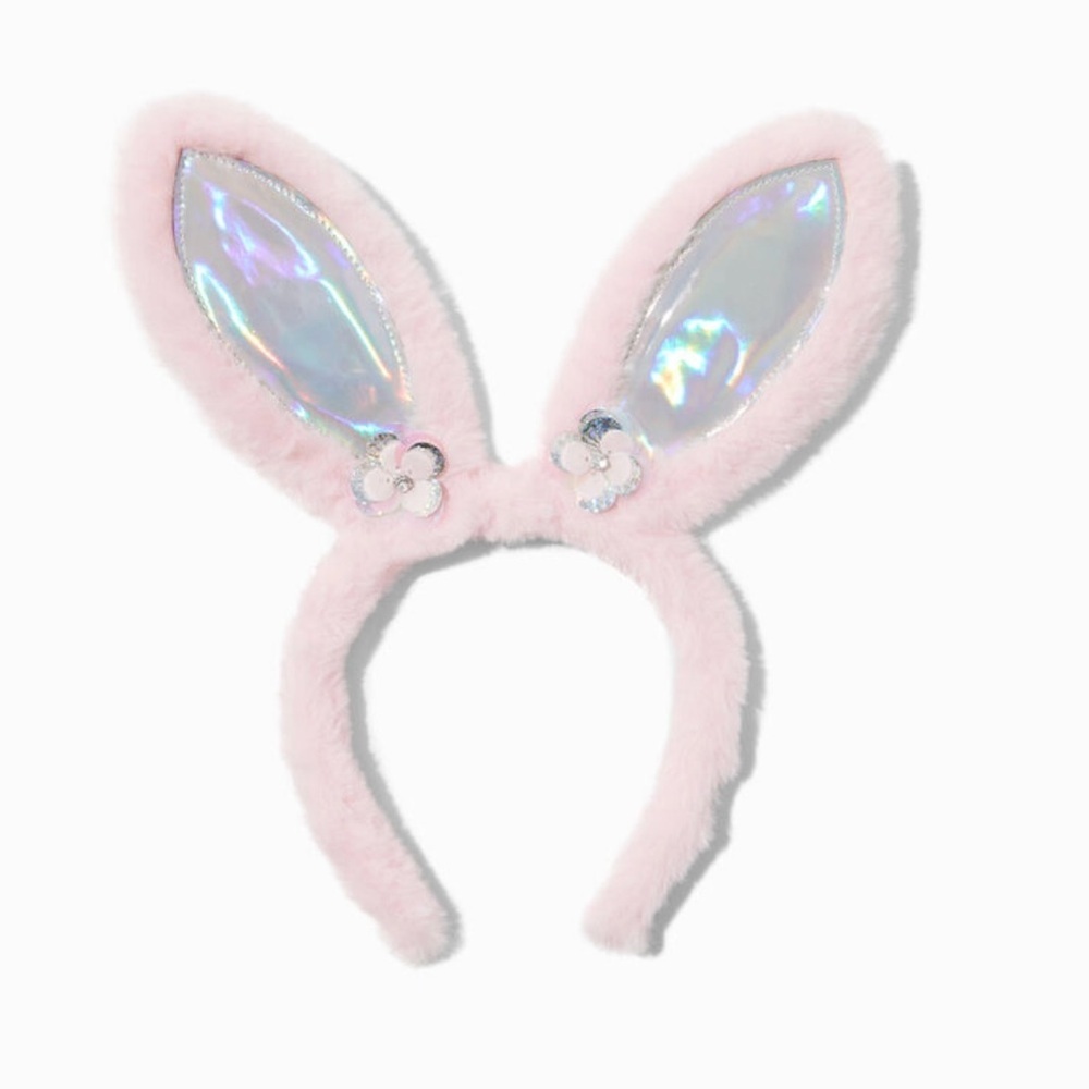 CLAIRES Pink Plush Iridescent Bunny Ears (x2) Costume Dress Up - Picture 2 of 5